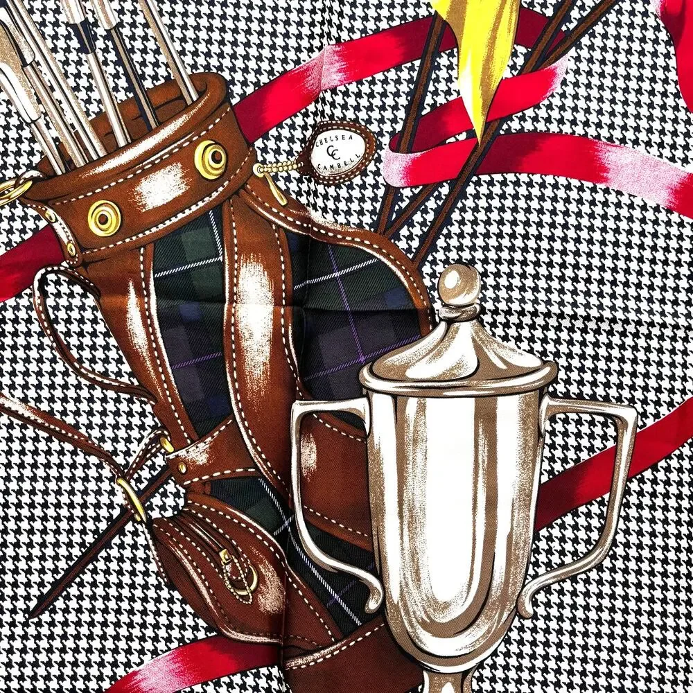 NWT Chelsea & Cambell golf theme silk scarf large 34
